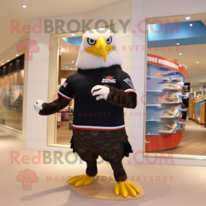 Black Bald Eagle mascot costume character dressed with a Board Shorts and Brooches