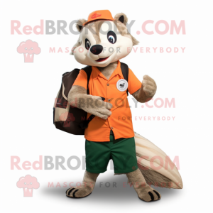 Tan Badger mascot costume character dressed with a Graphic Tee and Messenger bags