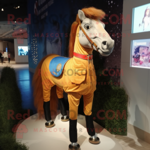 nan Horse mascot costume character dressed with a Jeggings and Lapel pins