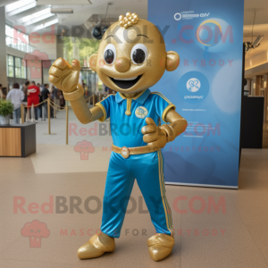 Gold Acrobat mascot costume character dressed with a Chambray Shirt and Keychains
