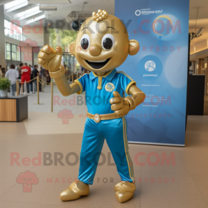 Guld Acrobat maskot kostume...