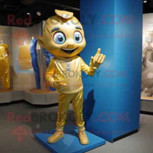 Gold Acrobat mascot costume character dressed with a Chambray Shirt and Keychains