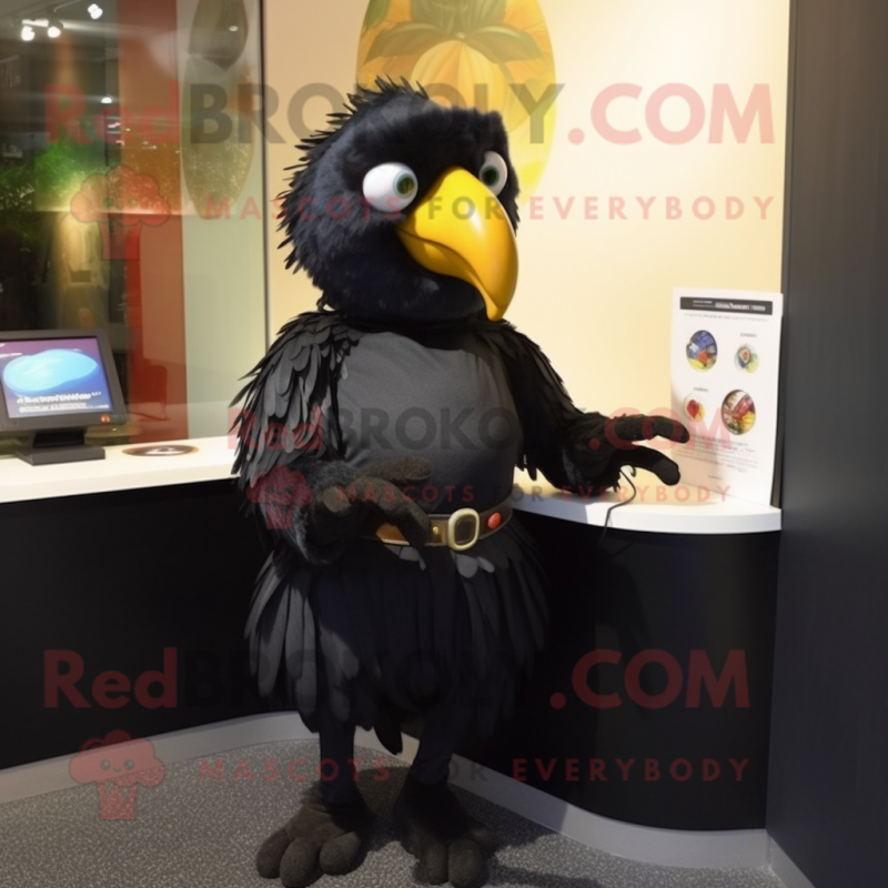 Black Parrot mascot costume character dressed with a Pencil Skirt and Cummerbunds