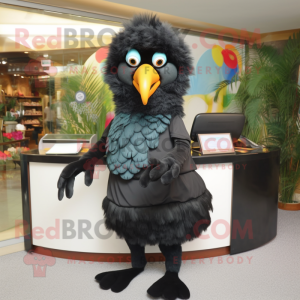 Black Parrot mascot costume character dressed with a Pencil Skirt and Cummerbunds