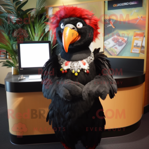 Black Parrot mascot costume character dressed with a Pencil Skirt and Cummerbunds