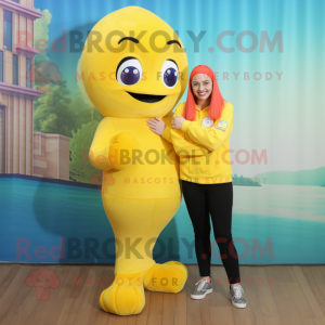 Yellow Mermaid mascot costume character dressed with a Sweatshirt and Foot pads