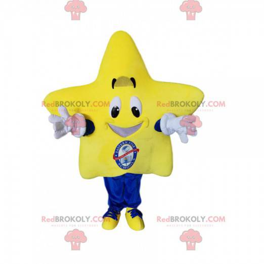 Mycket leende gul stjärnmaskot - Redbrokoly.com