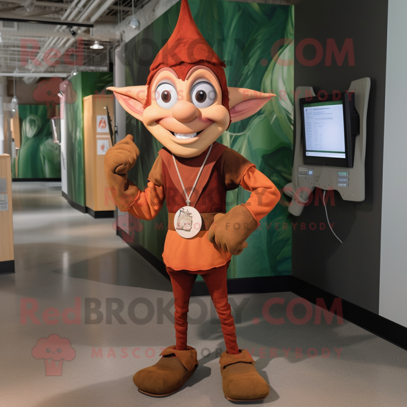 Rust Elf mascot costume character dressed with a V-Neck Tee and Shoe clips