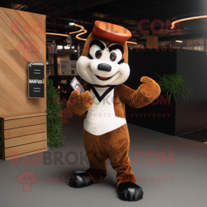 Rust Skunk mascot costume character dressed with a Suit Pants and Beanies