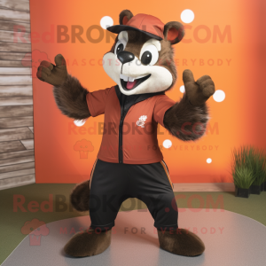 Rust Skunk mascot costume character dressed with a Suit Pants and Beanies