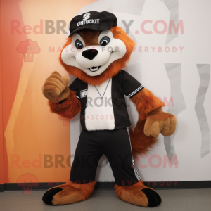 Rust Skunk mascot costume character dressed with a Suit Pants and Beanies