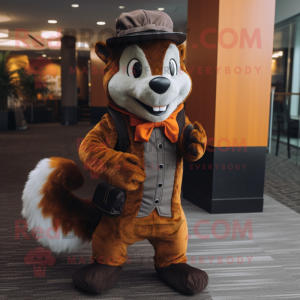 Rust Skunk mascot costume character dressed with a Suit Pants and Beanies