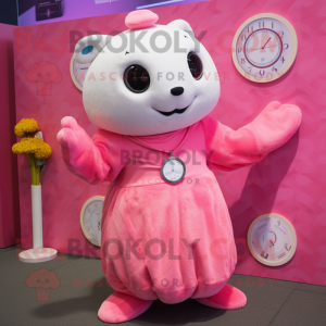 Pink Seal mascot costume character dressed with a Dress and Bracelet watches