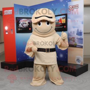 Beige Ninja mascot costume character dressed with a A-Line Dress and Hats