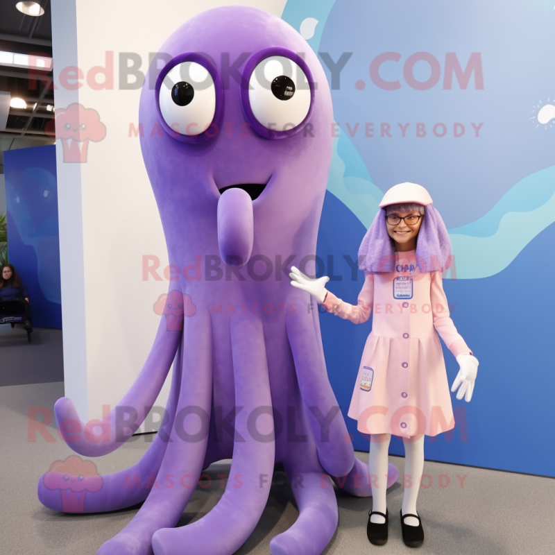 Lavender Squid mascot costume character dressed with a Mini Dress and Earrings Lavender Squid mascot costume character dressed with a Mini Dress and Earrings