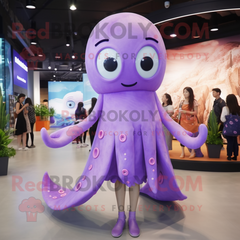 Lavender Squid mascot costume character dressed with a Mini Dress and Earrings Lavender Squid mascot costume character dressed with a Mini Dress and Earrings