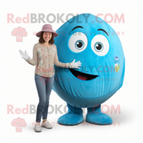 Turquoise Petanque Ball mascot costume character dressed with a Mom Jeans and Shawls