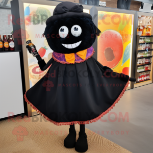 Black Enchiladas mascot costume character dressed with a Cocktail Dress and Scarves