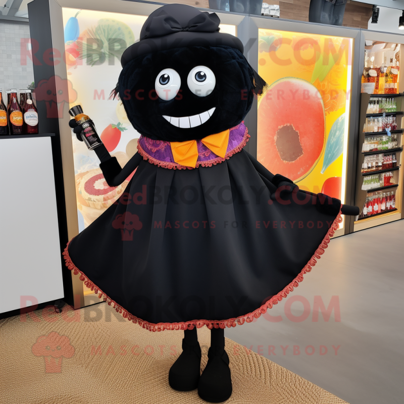 Black Enchiladas mascot costume character dressed with a Cocktail Dress and Scarves Black Enchiladas mascot costume character dressed with a Cocktail Dress and Scarves