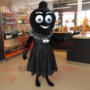 Black Enchiladas mascot costume character dressed with a Cocktail Dress and Scarves