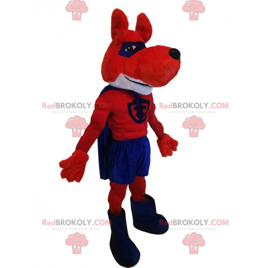 Mascotte lupo rosso e blu supereroe - Redbrokoly.com