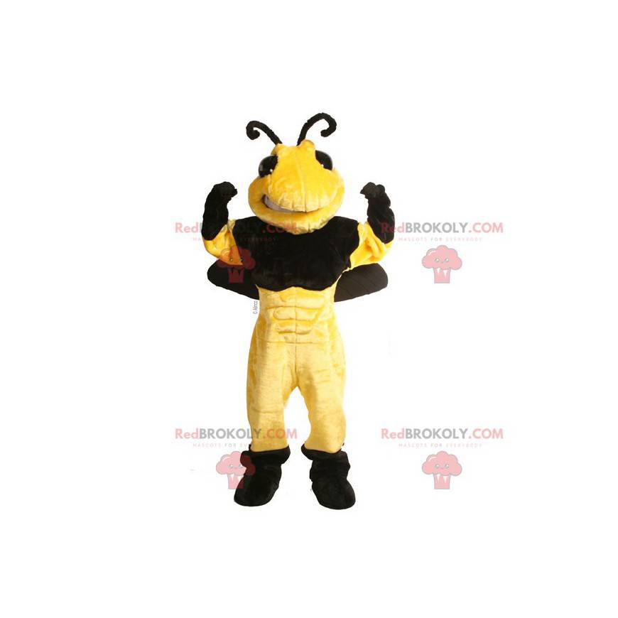 Zwarte en gele wesp mascotte - Redbrokoly.com