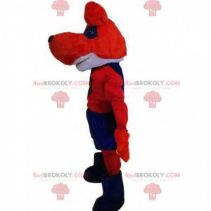 Super-herói mascote lobo vermelho e azul - Redbrokoly.com