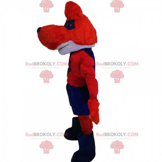 Mascot röd och blå varg superhjälte - Redbrokoly.com