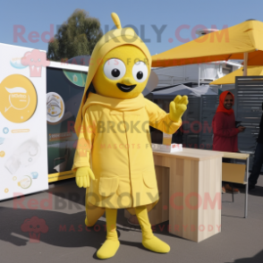 Lemon Yellow Tikka Masala mascot costume character dressed with a Parka and Earrings
