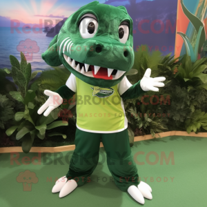 Forest Green Barracuda mascot costume character dressed with a Shorts and Hair clips