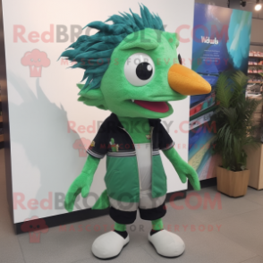 Forest Green Barracuda mascot costume character dressed with a Shorts and Hair clips