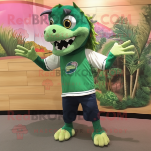 Forest Green Barracuda mascot costume character dressed with a Shorts and Hair clips