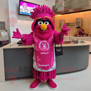 Magenta Biryani mascot costume character dressed with a Cover-up and Smartwatches