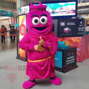 Magenta Biryani mascot costume character dressed with a Cover-up and Smartwatches