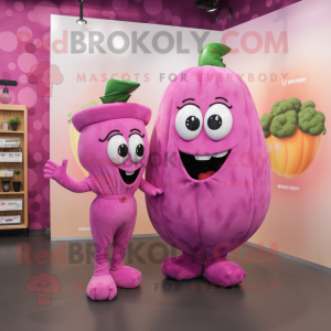 Pink Grape mascot costume character dressed with a Mom Jeans and Cummerbunds