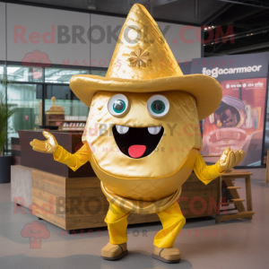 Gold Tacos mascot costume character dressed with a Flare Jeans and Hairpins