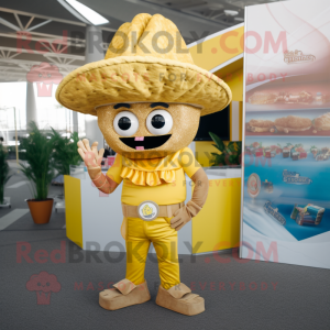 Gold Tacos mascot costume character dressed with a Flare Jeans and Hairpins