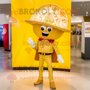 Gold Tacos mascot costume character dressed with a Flare Jeans and Hairpins