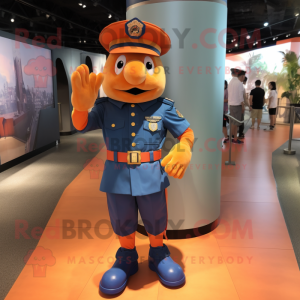 Orange Navy Soldier mascot costume character dressed with a Denim Shorts and Foot pads