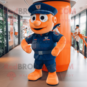 Orange Navy Soldier mascot costume character dressed with a Denim Shorts and Foot pads