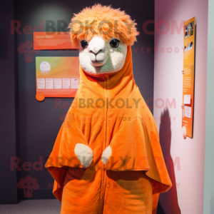 Orange Alpaca mascot costume character dressed with a Cover-up and Brooches
