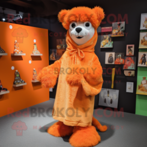 Orange Alpaca mascot costume character dressed with a Cover-up and Brooches