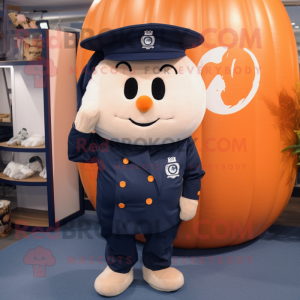 Navy Pumpkin mascot costume character dressed with a Chinos and Rings