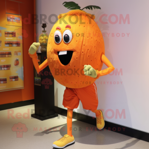 Orange Grenade mascot costume character dressed with a Running Shorts and Tie pins