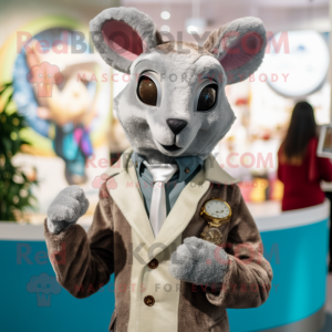Silver Kangaroo mascot costume character dressed with a Waistcoat and Smartwatches