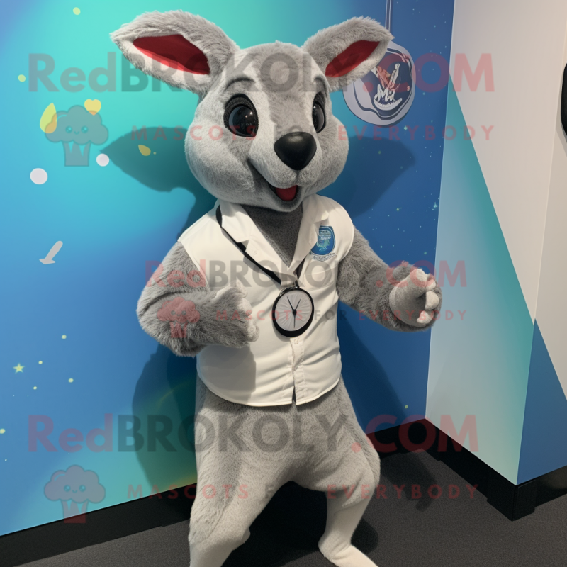 Silver Kangaroo mascot costume character dressed with a Waistcoat and Smartwatches