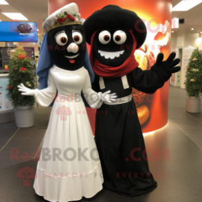 Black Fajitas mascot costume character dressed with a Wedding Dress and Scarves