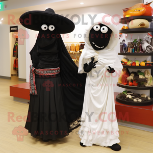 Black Fajitas mascot costume character dressed with a Wedding Dress and Scarves