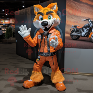 Orange Say Wolf mascot costume character dressed with a Moto Jacket and Anklets