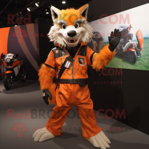 Orange Say Wolf mascot costume character dressed with a Moto Jacket and Anklets